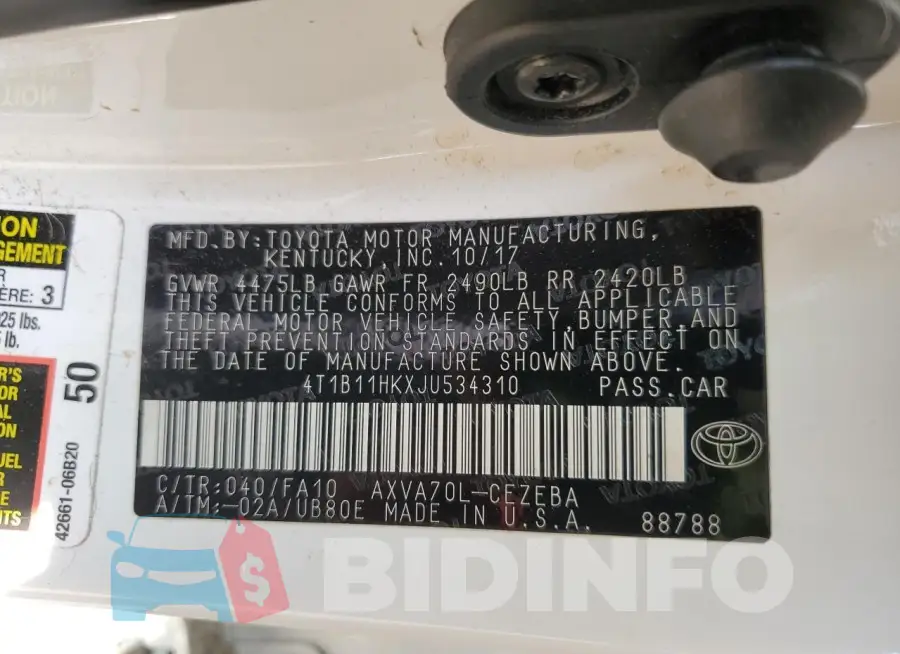 4T1B11HKXJU534310 Photo# 12