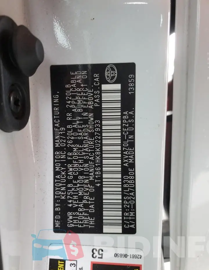 4T1B61HK8KU227933 Photo# 12