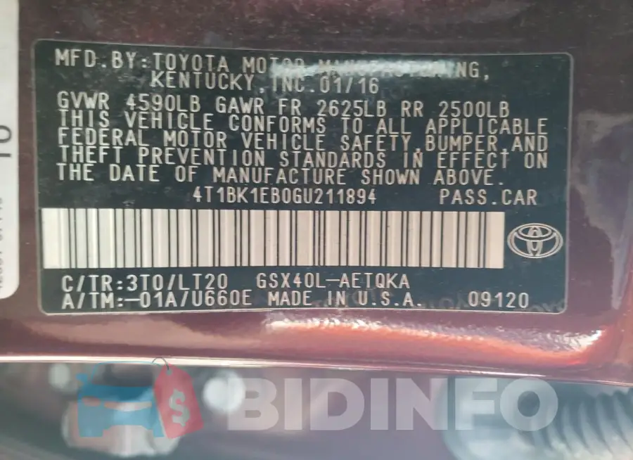 4T1BK1EB0GU211894 Photo# 12
