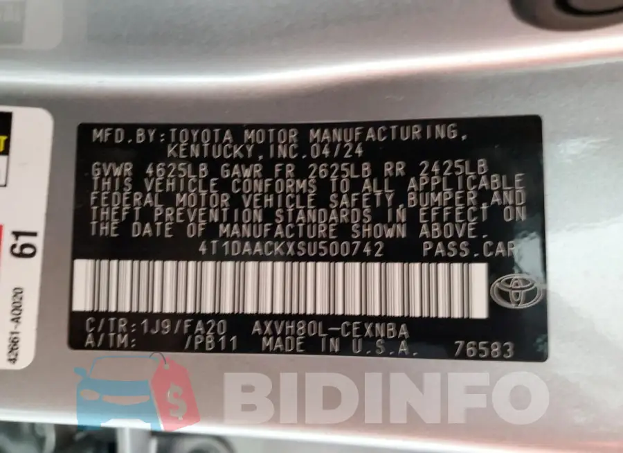 4T1DAACKXSU500742 Photo# 13