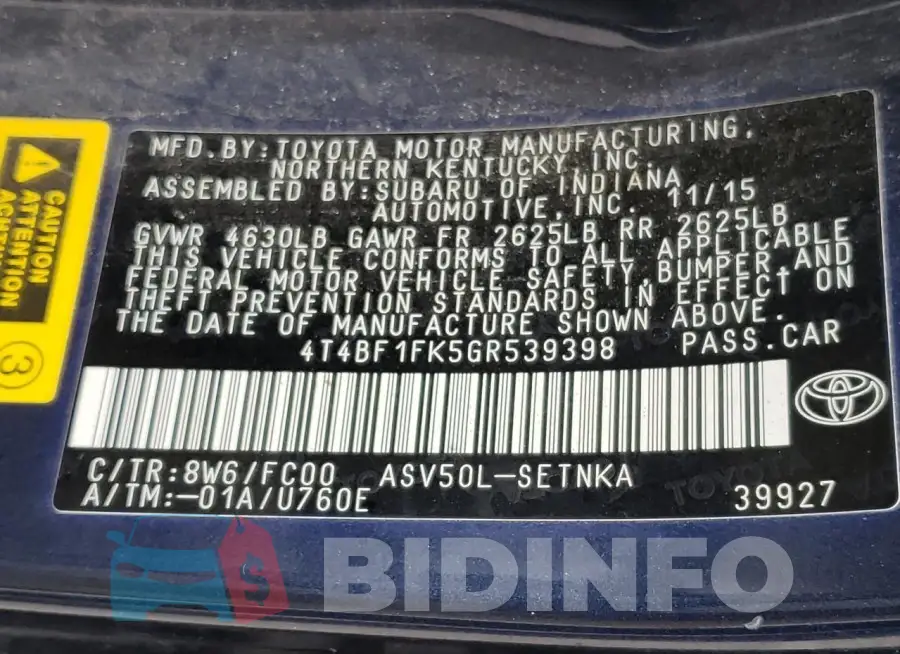4T4BF1FK5GR539398 Photo# 12