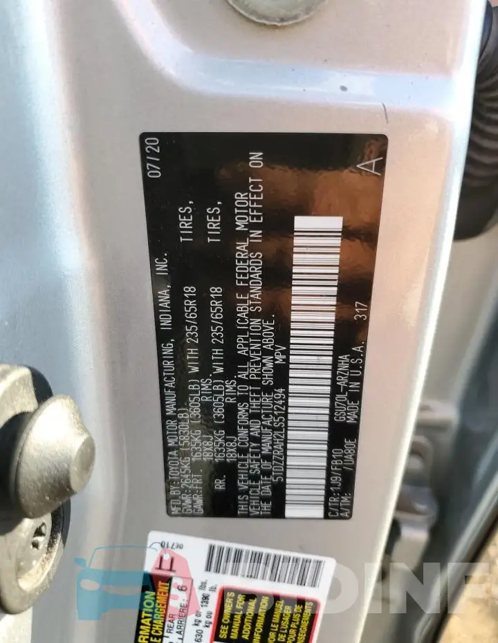 5TDZZRAH2LS512494 Photo# 13