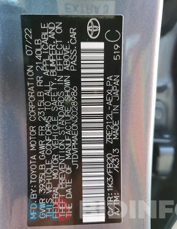 JTDVPMAE0N3028986 Photo# 12