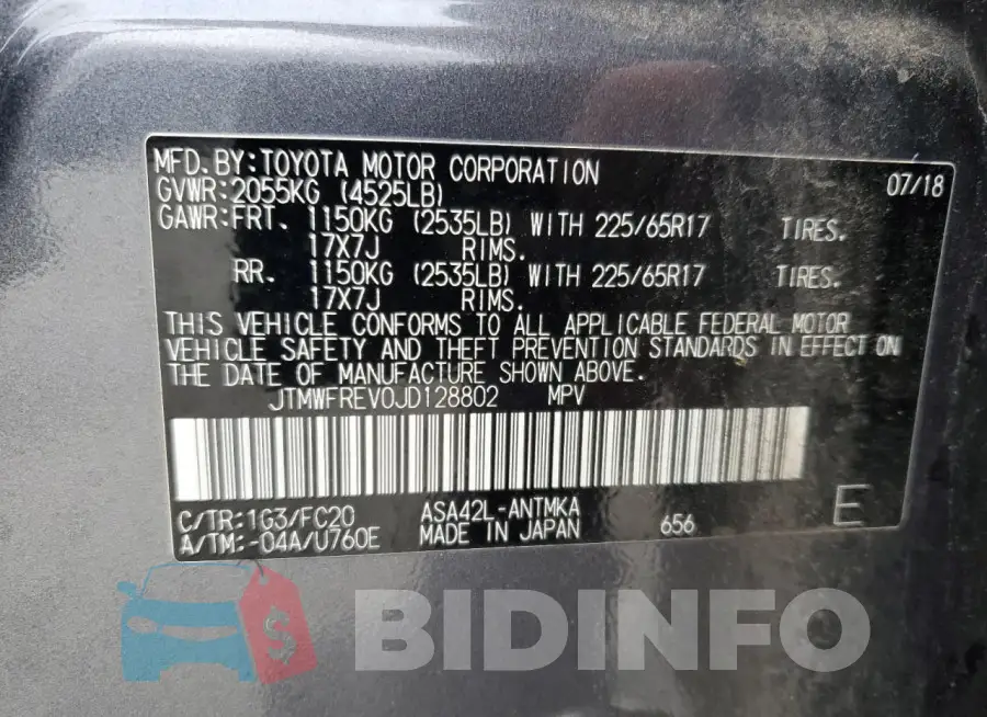 JTMWFREV0JD128802 Photo# 13