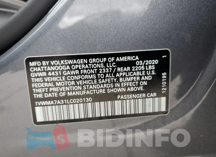 1VWMA7A31LC020130 Photo# 13