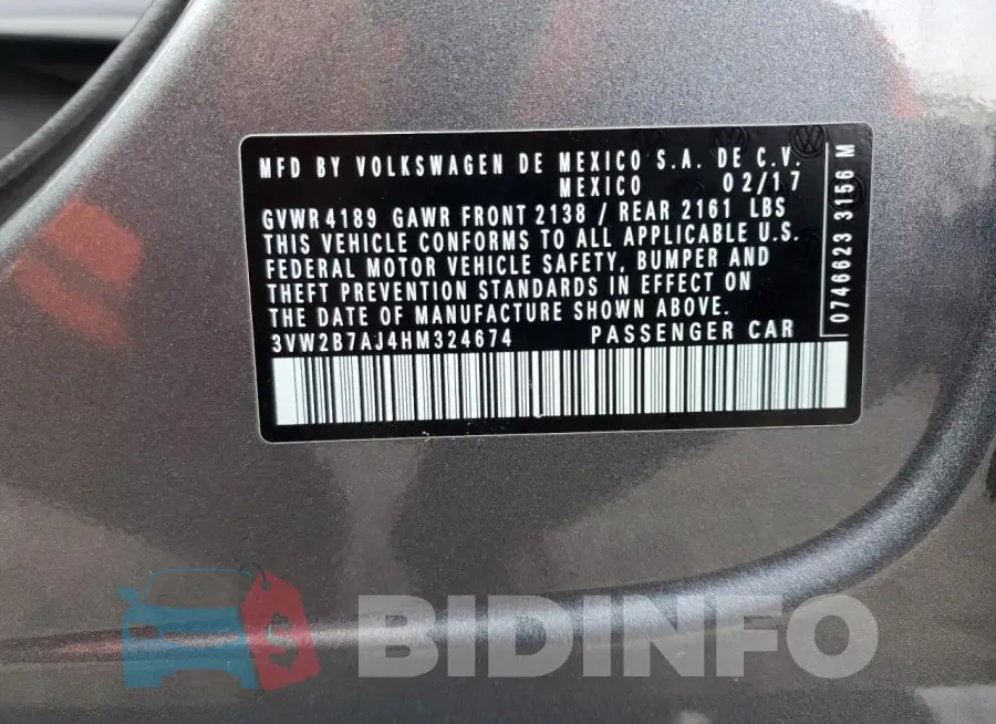 3VW2B7AJ4HM324674 Photo# 12