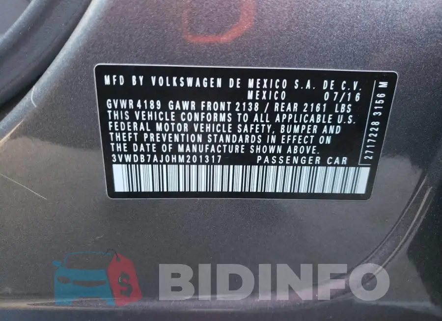 3VWDB7AJ0HM201317 Photo# 12