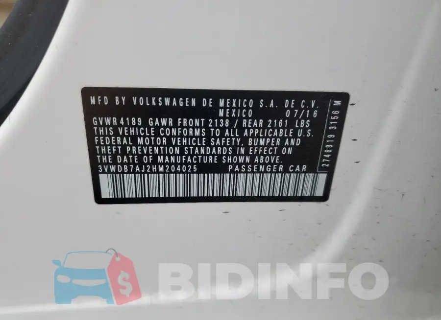 3VWDB7AJ2HM204025 Photo# 12