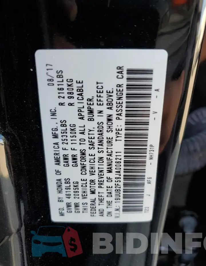 19UUB2F59JA006211 Photo# 12