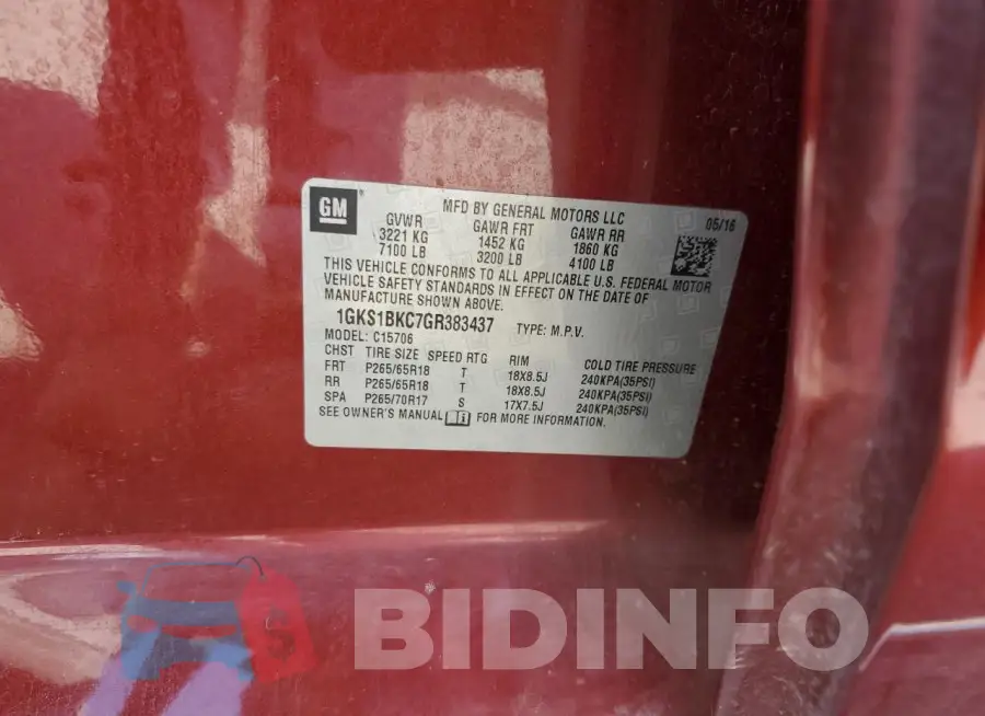 1GKS1BKC7GR383437 Photo# 13