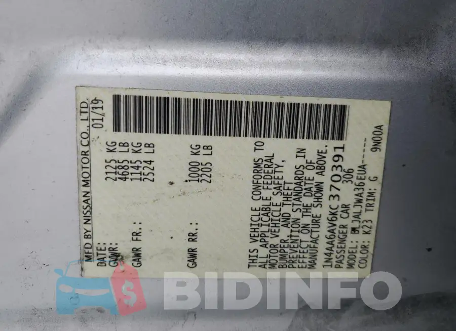 1N4AA6AV6KC370391 Photo# 14