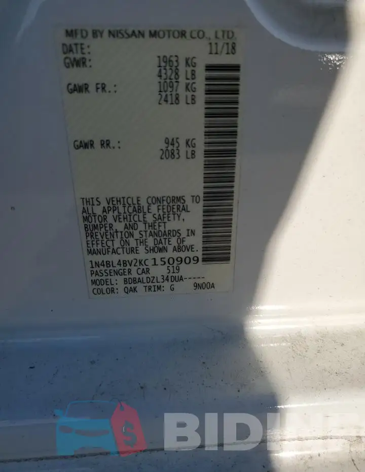 1N4BL4BV2KC150909 Photo# 12