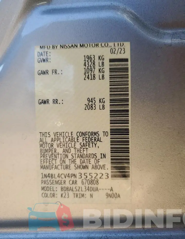 1N4BL4CV4PN355223 Photo# 12