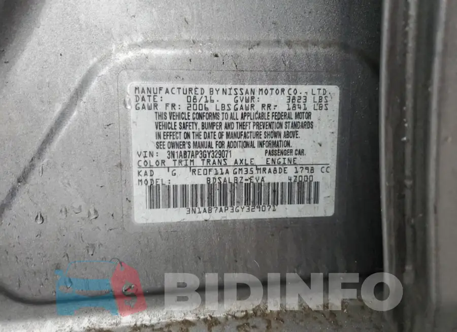 3N1AB7AP3GY329071 Photo# 12