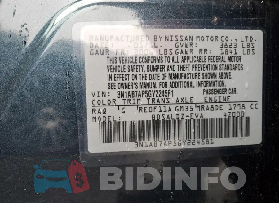 3N1AB7AP5GY224581 Photo# 12