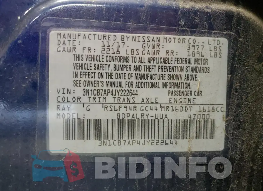 3N1CB7AP4JY222644 Photo# 12
