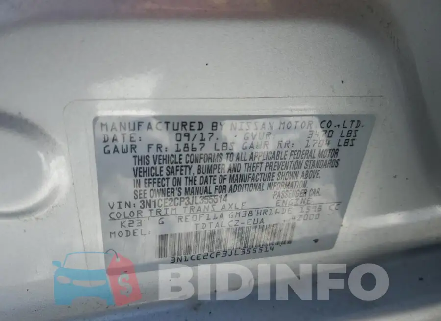 3N1CE2CP3JL355514 Photo# 12