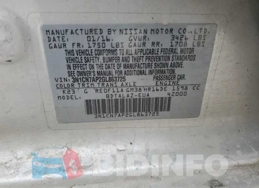 3N1CN7AP2GL863725 Photo# 12