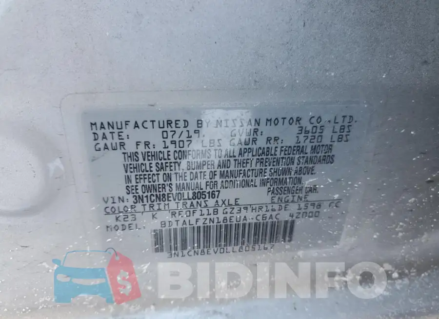 3N1CN8EV0LL805167 Photo# 12