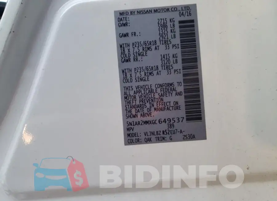 5N1AR2MMXGC649537 Photo# 13