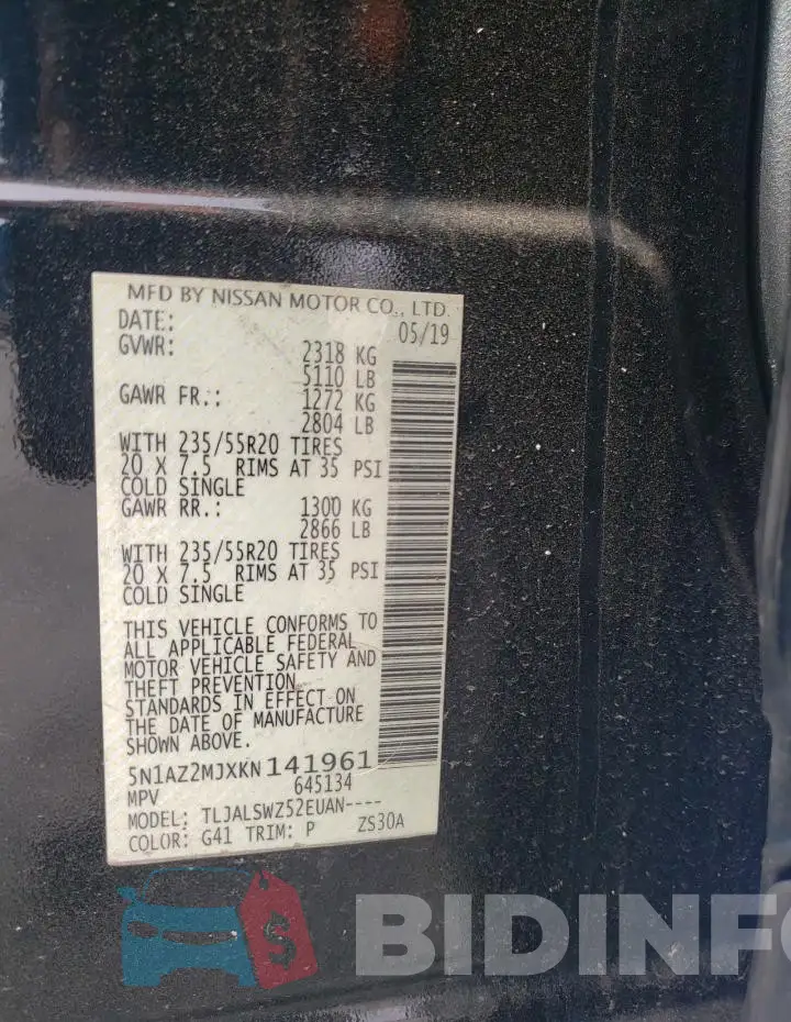 5N1AZ2MJXKN141961 Photo# 13