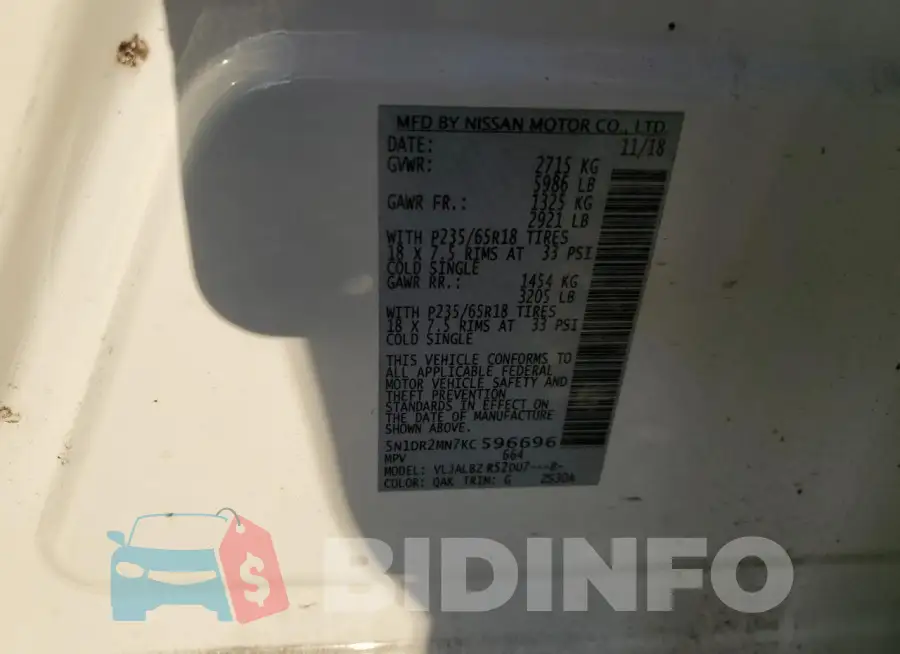 5N1DR2MN7KC596696 Photo# 13