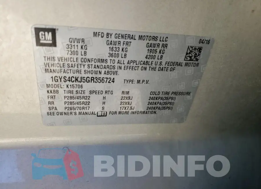 1GYS4CKJ5GR356724 Photo# 13