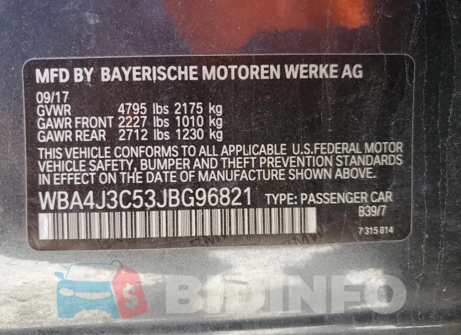 WBA4J3C53JBG96821 Photo# 13