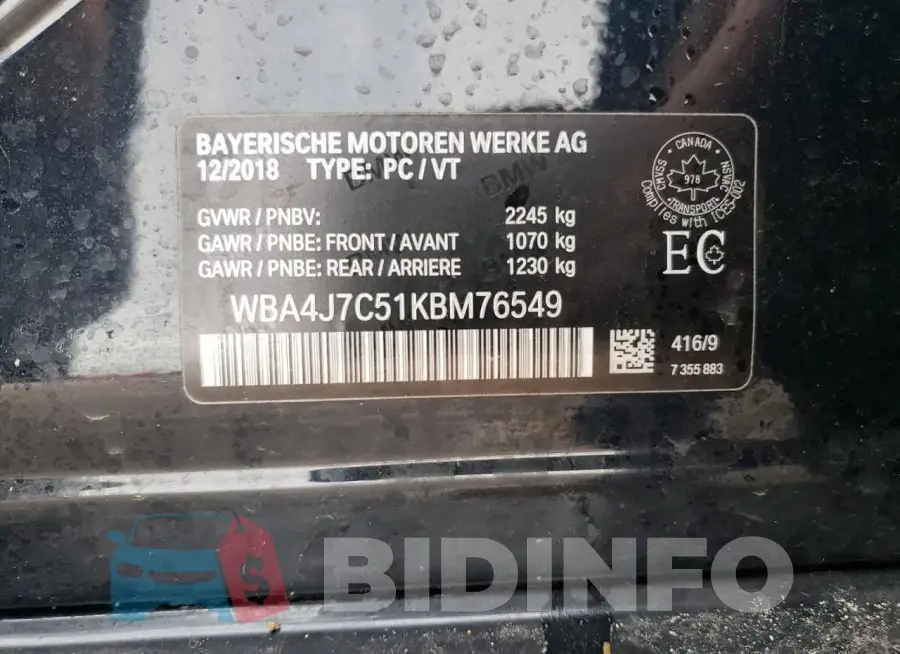 WBA4J7C51KBM76549 Photo# 12