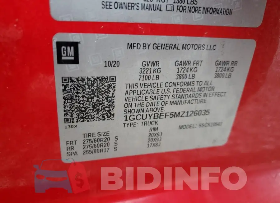 1GCUYBEF5MZ126035 Photo# 12