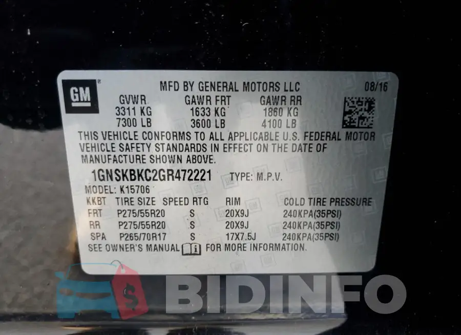 1GNSKBKC2GR472221 Photo# 13