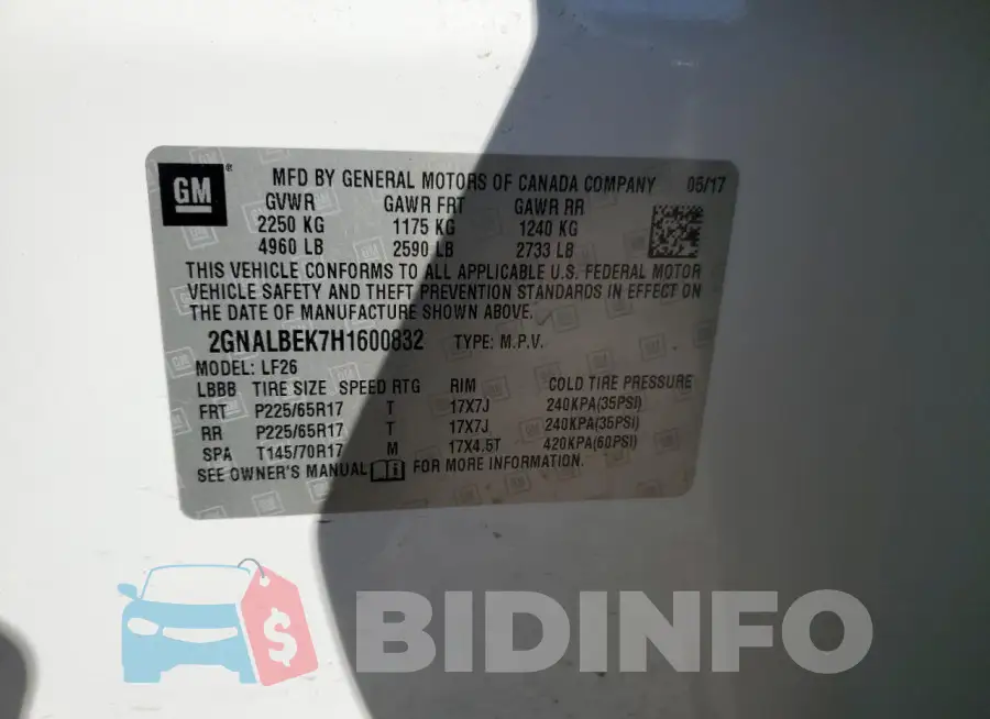 2GNALBEK7H1600832 Photo# 13