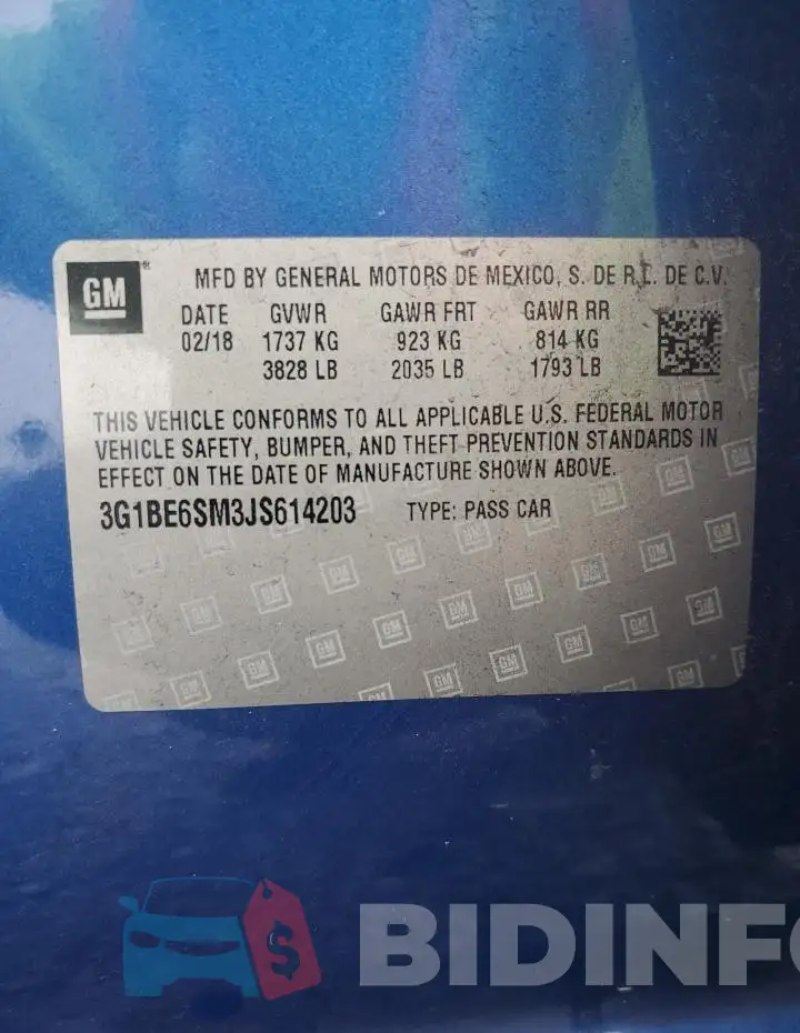 3G1BE6SM3JS614203 Photo# 12
