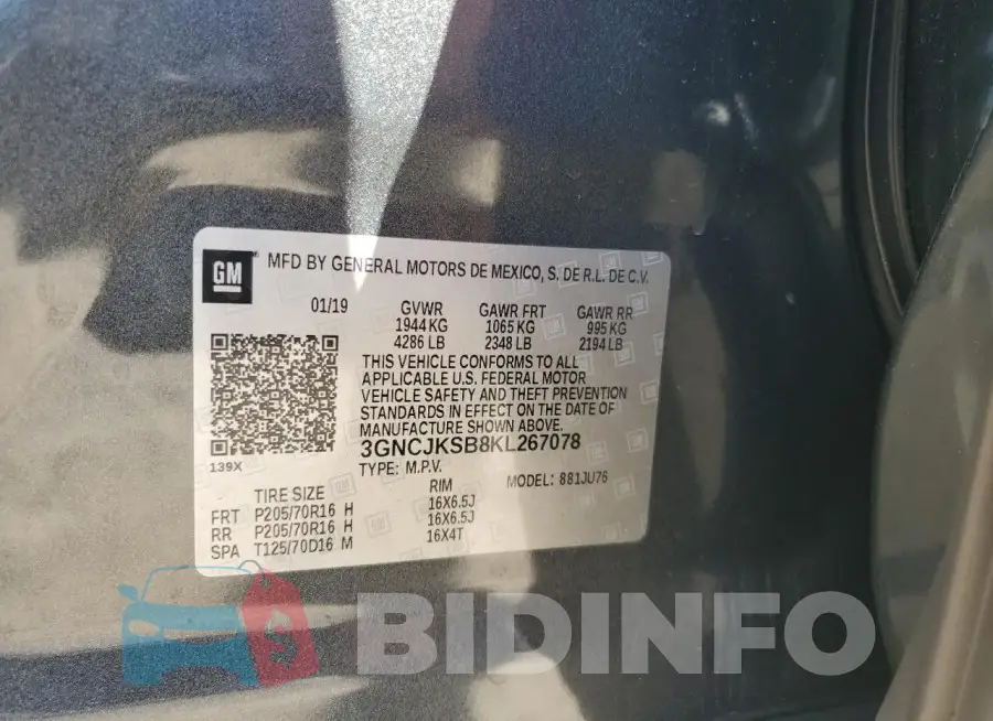 3GNCJKSB8KL267078 Photo# 13