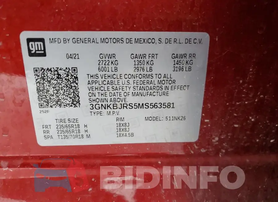 3GNKBJRS5MS563581 Photo# 12