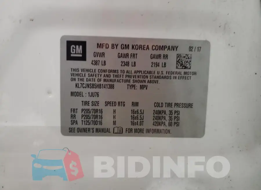 KL7CJNSB5HB141388 Photo# 13
