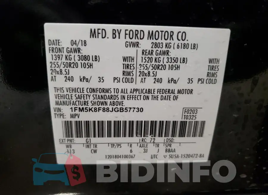 1FM5K8F88JGB57730 Photo# 13