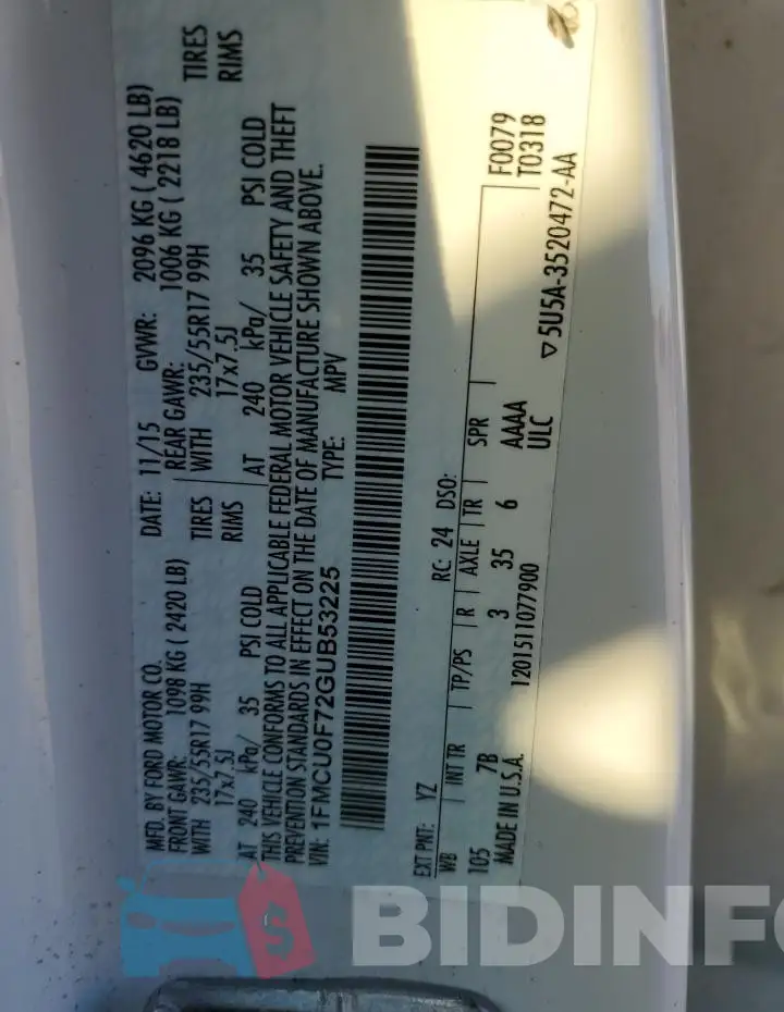 1FMCU0F72GUB53225 Photo# 14