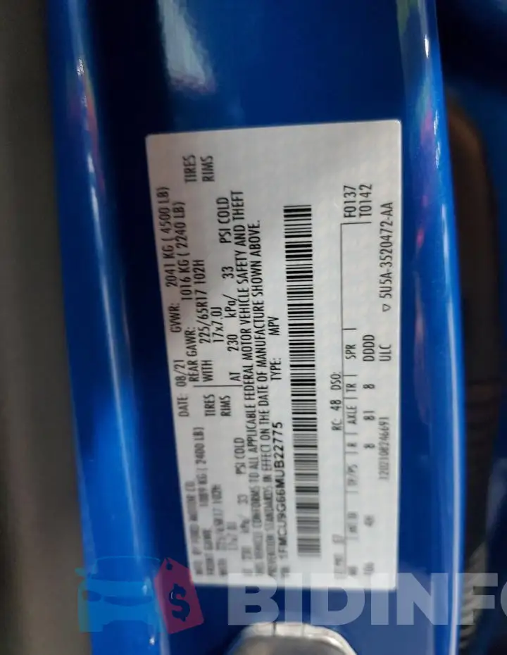 1FMCU9G66MUB22775 Photo# 13