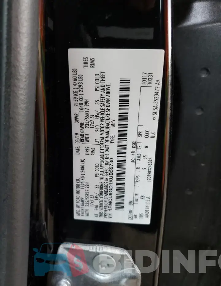 1FMCU9GD1KUB55730 Photo# 13