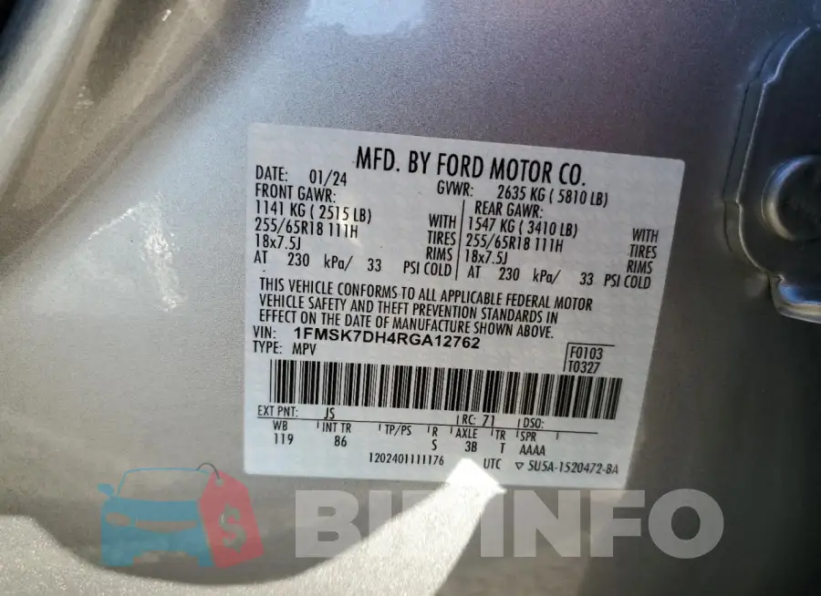 1FMSK7DH4RGA12762 Photo# 13