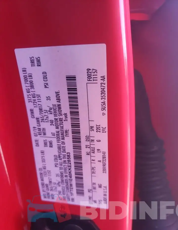 1FTEW1E40KKE28583 Photo# 12
