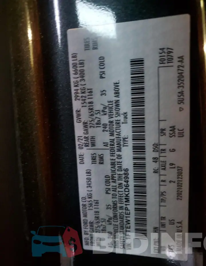 1FTEW1EP1MKD64986 Photo# 12