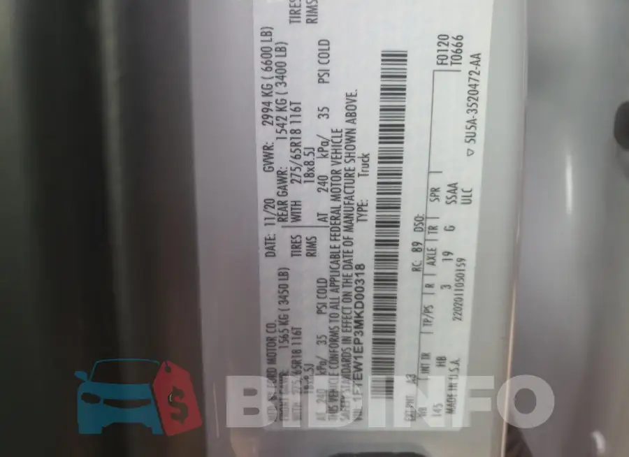 1FTEW1EP3MKD00318 Photo# 12