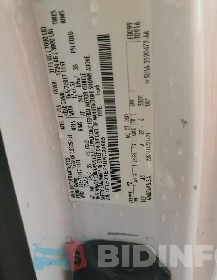 1FTEX1EF1HKC30585 Photo# 12