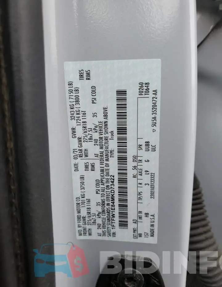 1FTFW1E84MKD73422 Photo# 12