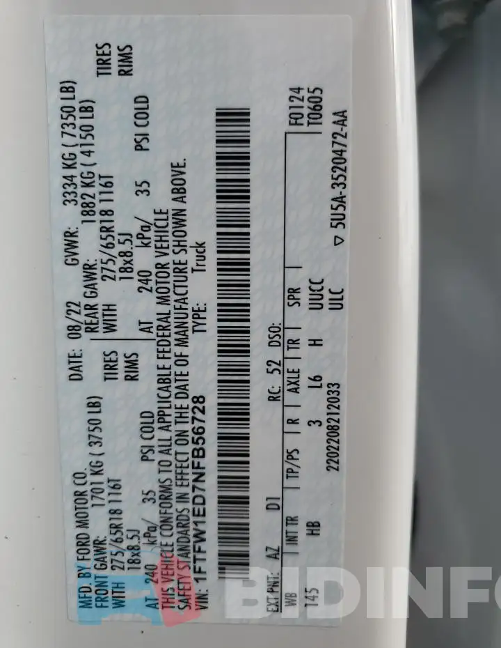 1FTFW1ED7NFB56728 Photo# 12