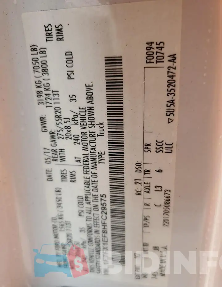 1FTFX1EF8HFC29575 Photo# 12
