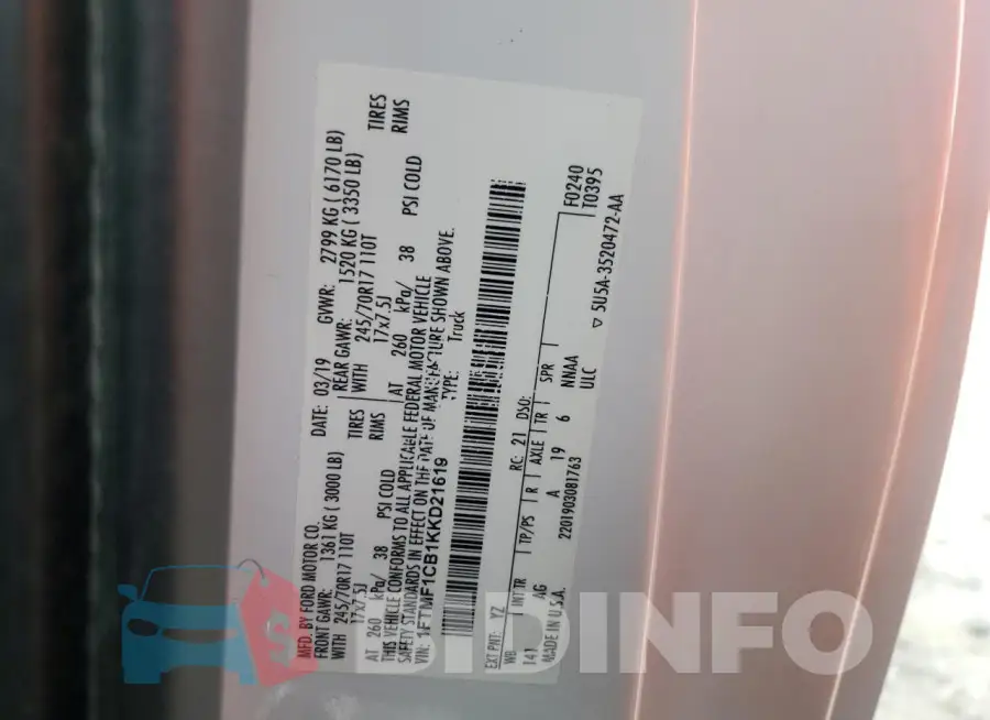 1FTMF1CB1KKD21619 Photo# 12