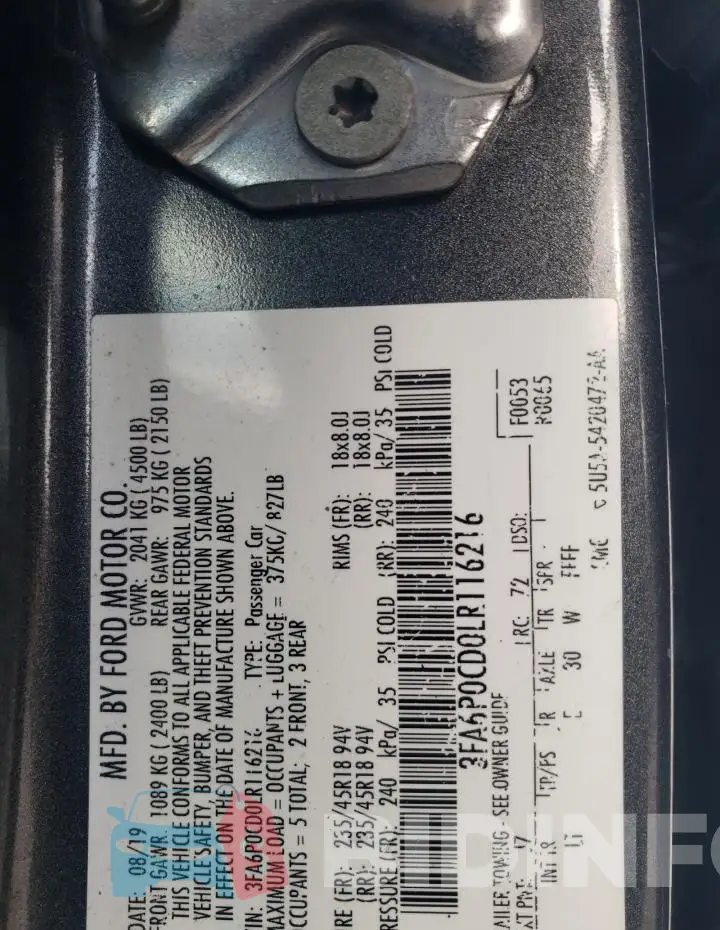 3FA6P0CD0LR116216 Photo# 12